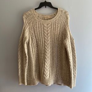 Soft Surroundings Gray Cable Cold Shoulder Sweater